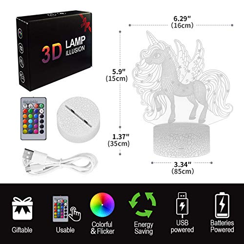 Unicorn Night Light For Kids | 3D Illusion Lamp | 16 Colour Changing 