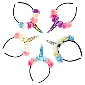 5 Pcs Girls Unicorn Horn Headband with Flowers for Unicorn Cosplay Costume Party Favors by TOYZHIJIA