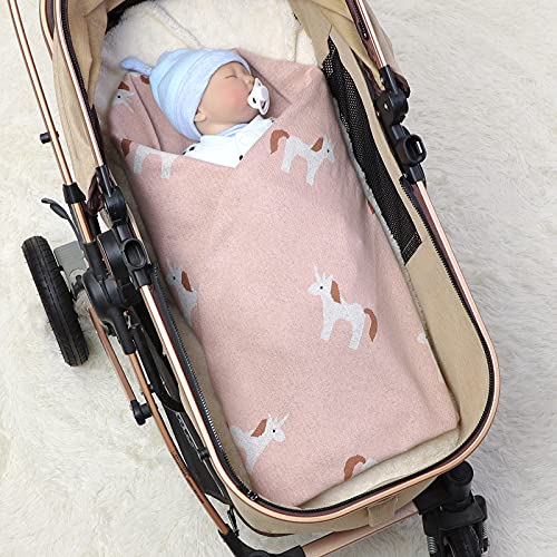 Newborn Unicorn Knitted Cellular Blanket | Pink