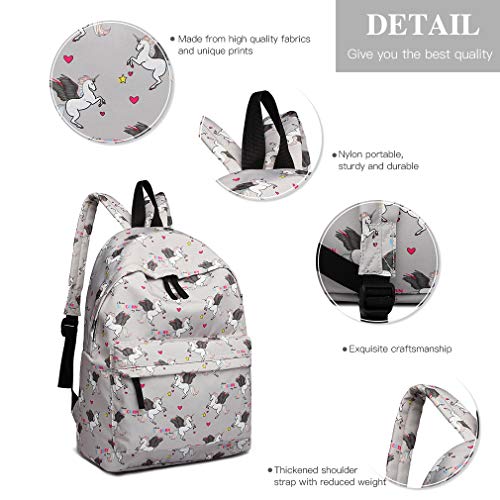GOTYA Girls Unicorn Canvas Backpack Casual School Shoulder Bag Cartoon Prints Travel Rucksack (Grey)