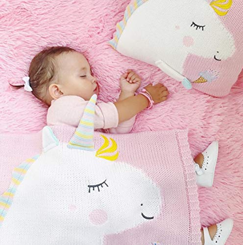 Pink Unicorn Knitted Baby Blanket Girls 