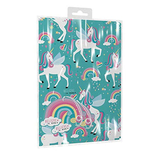 2 Sheets of Unicorn Birthday Gift Set Wrap Paper with Tags