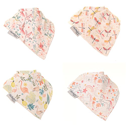 Ziggle Fun Baby and Toddler Bandana Bib - Absorbent 100% Cotton - Feat. Unicorns (4 Pack Gift Set)