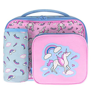 Unicorn Lunch Bag For Girls With Bottle Holder | Thermal Insulated Cooler Bag