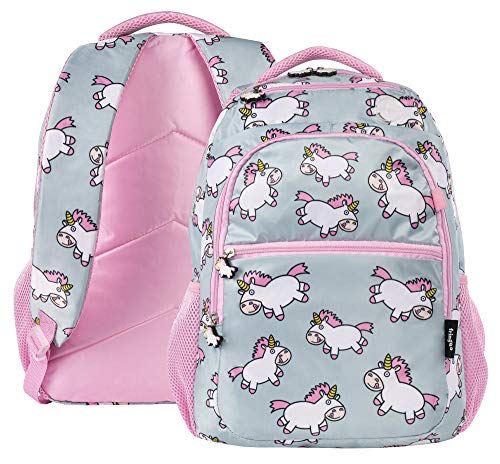 FRINGOO Unisex School Backpack Multi-Compartment Waterproof Rucksack Girls Unicorn Bag (Chubby Unicorn) Blue Pink
