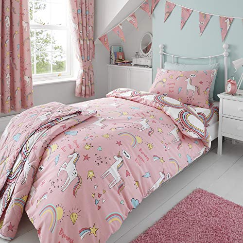 Unicorn & Rainbows Curtains Pink | Pencil Pleat