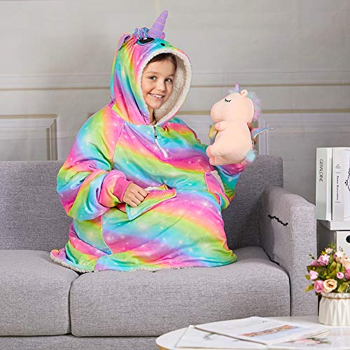 Cute Soft Warm Unicorn Hooded Blanket For Kids 