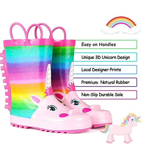 Pink Rainbow Kids Unicorn Wellington Boots