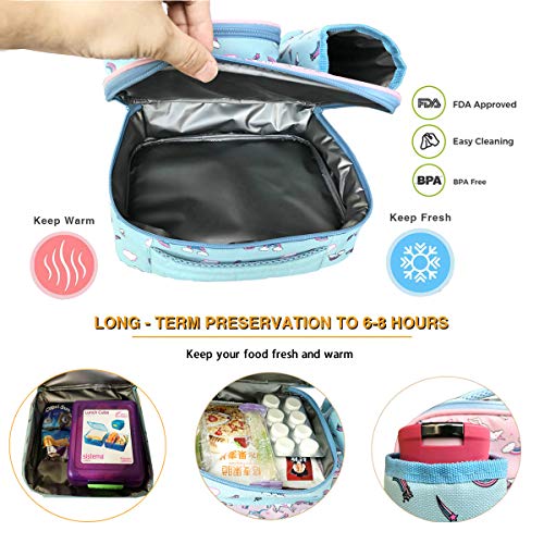Children's Unicorn Lunch Box | Kids Lunch Bag for Girls with Bottle Holder, Pink
