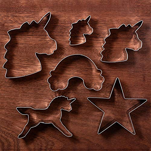 Unicorn Cookie Cutters 6 Piece Set - Unicorn Head Large/Medium/Small Size, Unicorn, Rainbow and Star - Stainless Steel