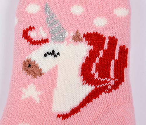 Cosy Indoor Slipper Socks Pink with Unicorn for Girls Children (8-12)