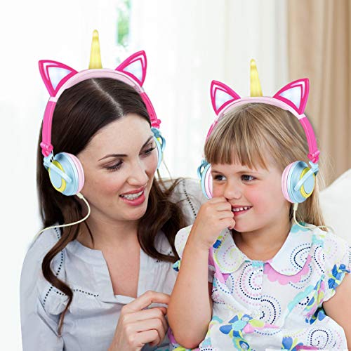 Cute Unicorn Headphones With LED Glowing Ears | Volume Limiting Kids Headset