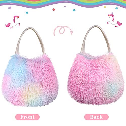 Cute Unicorn Soft Toy In Fluffy Handbag 