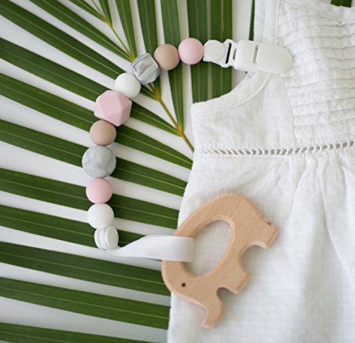 Dummy and Teether Chain Pink, White, grey