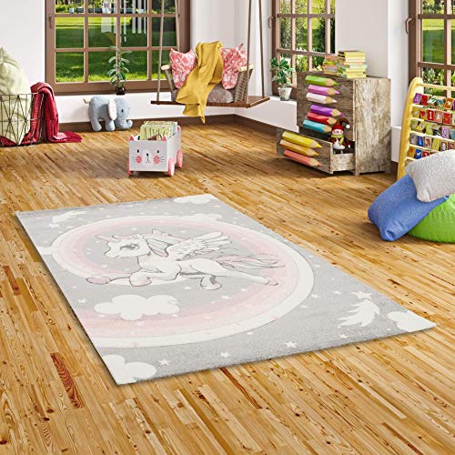 Children's Rug | Unicorn Design | Pastel Grey Light Pink | 5 Sizes