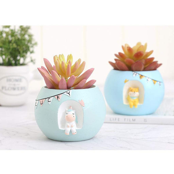 Lucky Unicorn Plant Pot Pastel Blue
