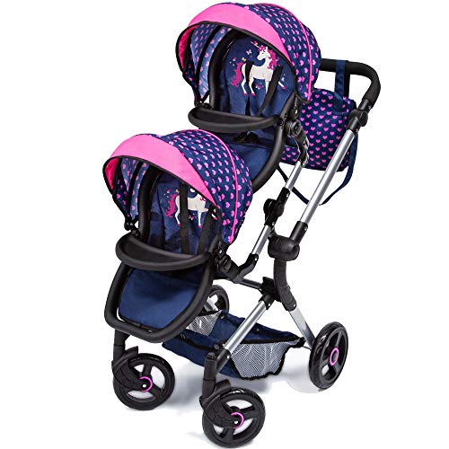 Unicorn Double Buggy | Stroller | Navy & Pink