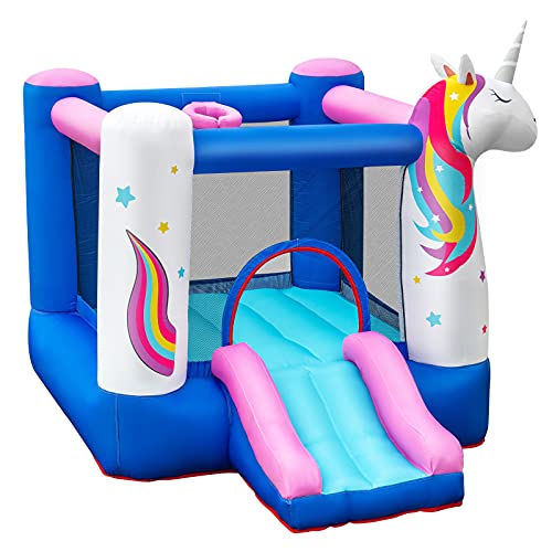 Unicorn Bouncy Castle With Basketball Hoop & Slide | Kids | Outdoor