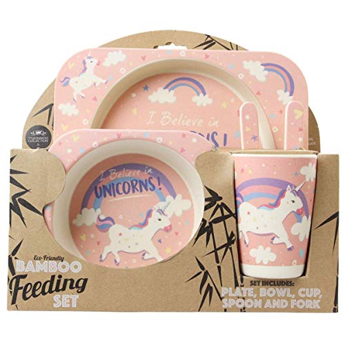 Unicorn Bamboo Eco-Friendly 5 Piece Dinner Set, for Children (Pink)