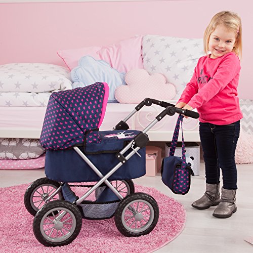 Dolls Accessory | Unicorn Dolls Pram | Navy & Pink