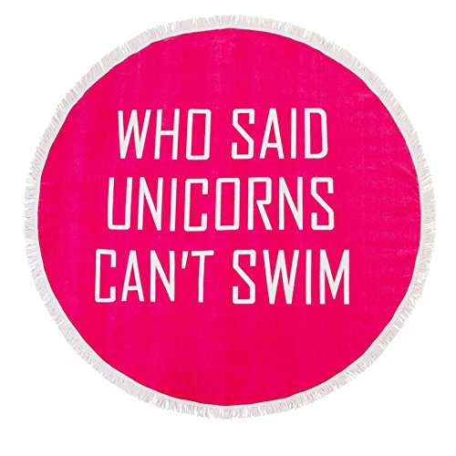 Bright pink unicorn beach towel round. Summer style 2018