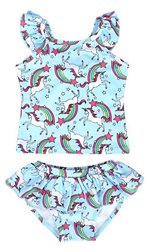 Blue Unicorn Swimming Costume for Girls Blue Tankini style