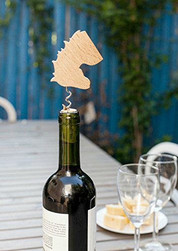 Kikkerland Beech Wood Stainless Steel Unicorn Wooden Corkscrew