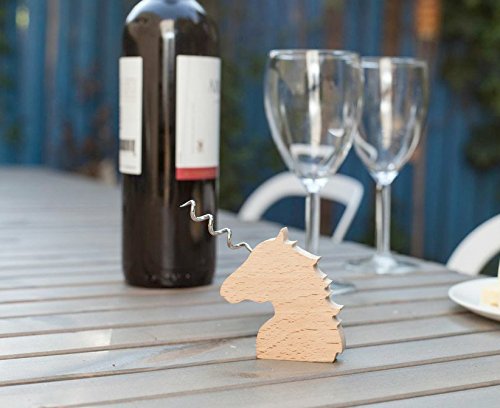 Kikkerland Beech Wood Stainless Steel Unicorn Wooden Corkscrew