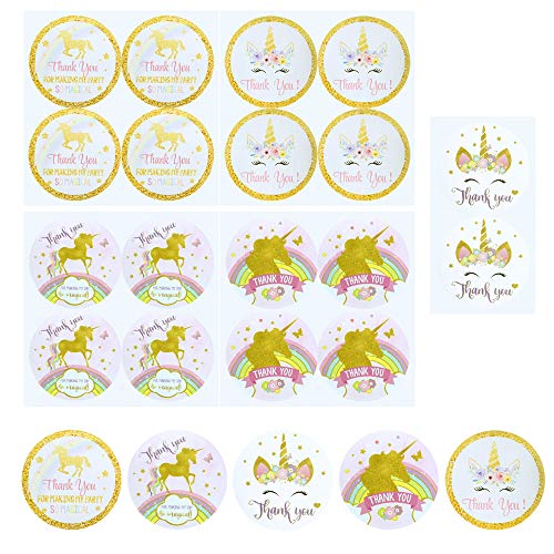 Sweet Cone Bags with Unicorn Thank You Stickers for Party and Sweets