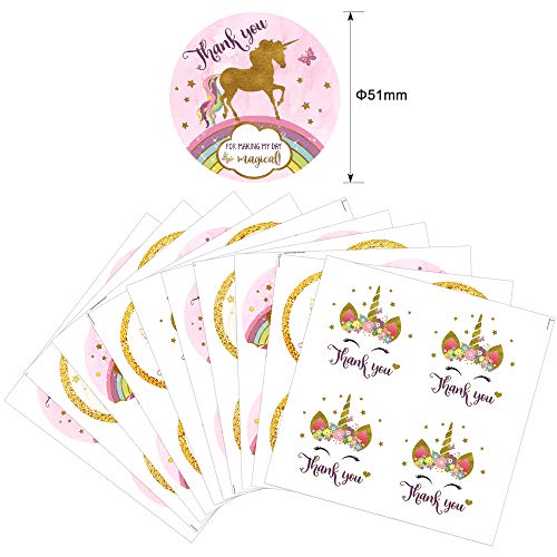 20 Rainbow Unicorn Paper Bags (Blue) | Includes 40 Unicorn Thank You Stickers