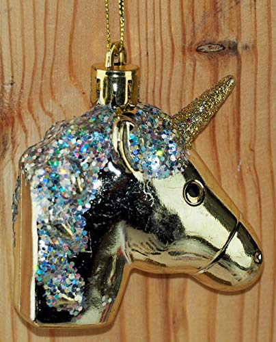 Gold & Glitter Unicorn Head Christmas Tree Decoration 