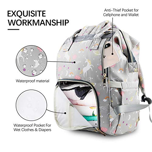 Unicorn Changing Bag Grey Unicorn Design