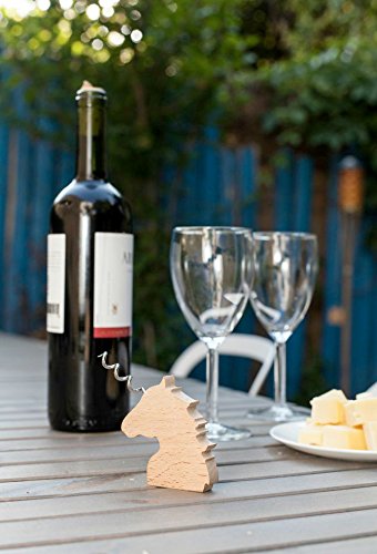 Kikkerland Beech Wood Stainless Steel Unicorn Wooden Corkscrew