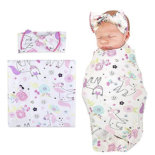Unicorn Swaddle Wrap And Hat Set | Unisex Cotton Sleeping Bag | 31.5x31.5 Inch | 0-2 Years