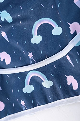 Unicorn & Rainbow Long Sleeved Bib Waterproof Bibs with Pocket | Baby and Toddler | 6 to 24 Months