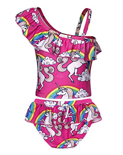 Bright pink unicorn swim suit girls