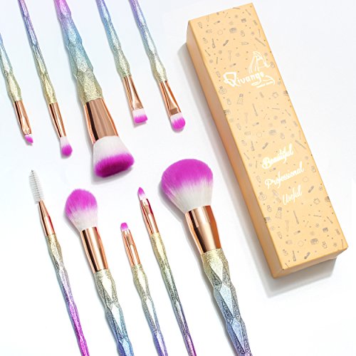 Stunning unicorn make up brushes, rainbow hues, dip dyed pink bristles, pastel coloured hued handles. 10 pieces per set.