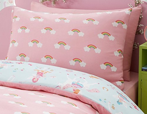 Kidz Club Magical Unicorns Childrens Single Bed Duvet Cover and Pillowcase, Blue