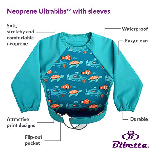 Long Sleeved Unicorn Design Weaning Bib | Washable | Feeding Bib With Catcher Pocket 6 Months +