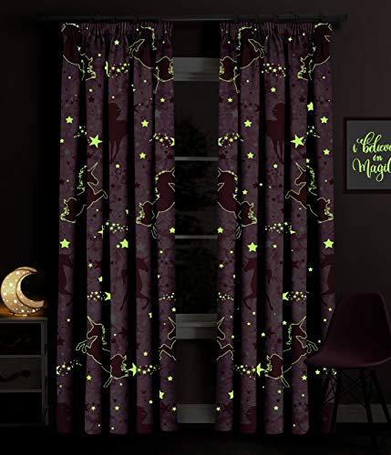 Cute Unicorn Curtain & Bedding Set | Glow In The Dark Design