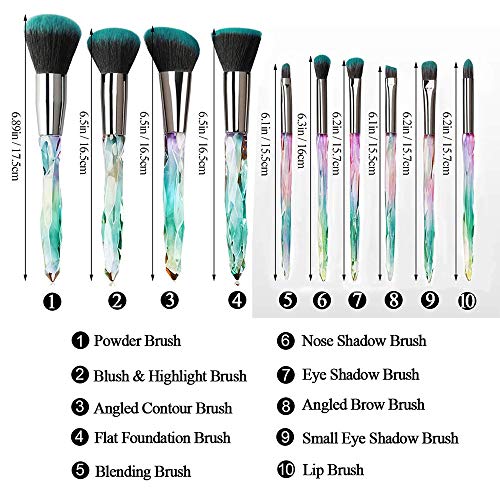 10 Pcs Unicorn Makeup Brushes | Crystal Handle Set | Gift