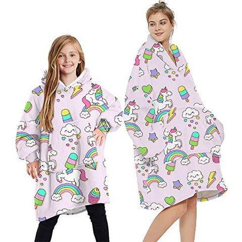 Oversized Wearable Blanket Sweatshirt | Hoodie | Women & Girls | Unicorn Pattern