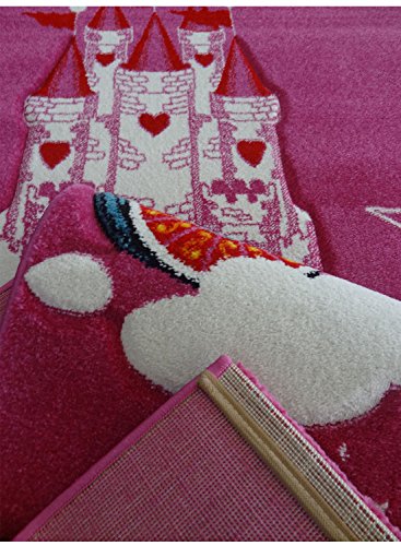 Unicorn Castle - Kids Bedroom Rug Mat, Hot Pink, 60 x 110 cm