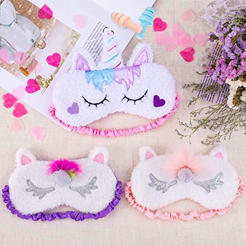 Whaline 4 Pieces Unicorn Sleeping Mask Eye Cover with 4 Ear Plugs, Plush Soft Plush Blindfold Cute Horn Eye Cover Eyeshade for Women Girls Travel Meditation Nap Night Sleeping