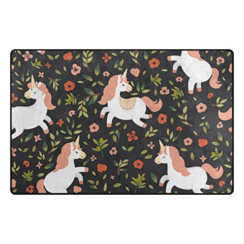 Folklore Unicorn and Flowers Rug 78 x 50 Cm 