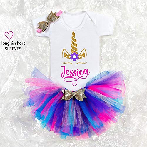 Personalised Unicorn Birthday Outfit | Cake Smash Outfit | Multicoloured Tutu