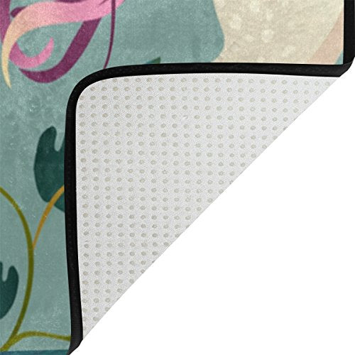 Mythical Unicorn In Magic Forest- Rug- 79 x 51 cm (31 x20 in) Teal Green