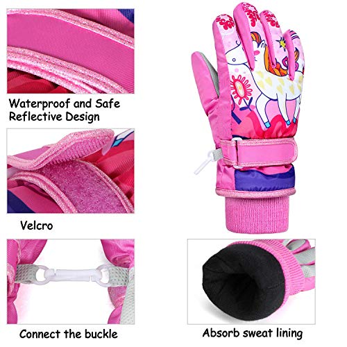 Ski Gloves For Kids | Unicorn Design | Waterproof Windproof Winter Warm Gloves 
