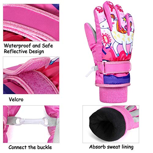 Ski Gloves For Kids | Unicorn Design | Waterproof Windproof Winter Warm Gloves