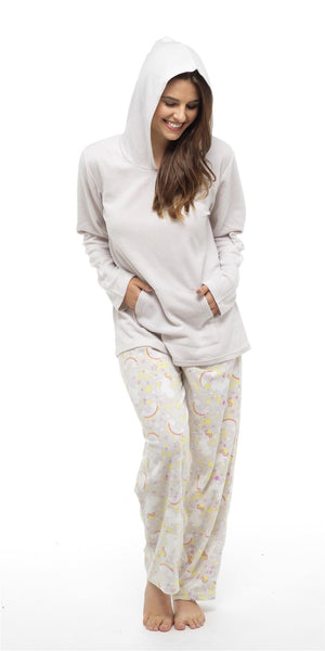 Daisy Dreamer Women's Unicorn Hooded Pyjamas, Fleece Top & Pants PJ Set Nightwear, Size 8-18, Grey, 8/10